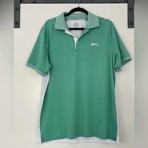 ✨SALE✨NEW Slazenger Golf Polo LARGE Short Sleeve Green White Shirt